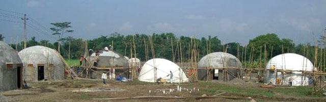Image of dome village under construction